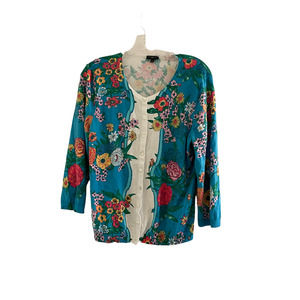 TALBOTS Womens Petites Button XLP Multicolor Floral 3/4 Sleeve Cardigan